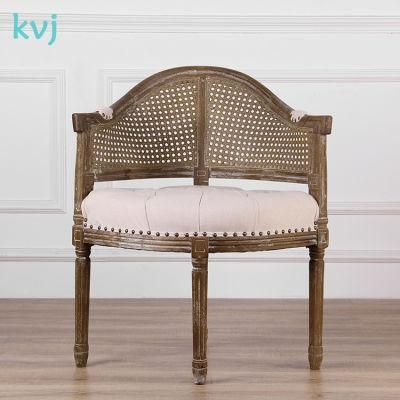 Kvj-7163 Antique Rattan Linen Corner Triangle Upholstery Armchair