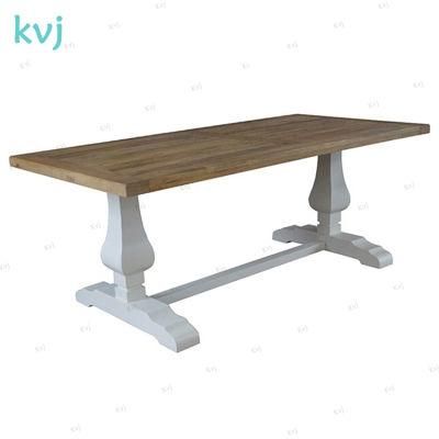 Kvj-7210 Antique Vintage Reclaimed Solid Wood Rectangle Dining Table with White Legs