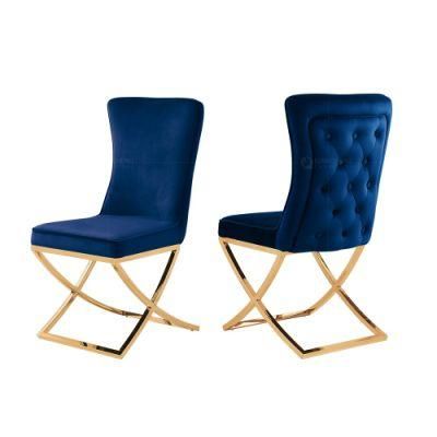 Modern Blue Velvet Fabric Gold Metal Dining Furniture Chairs