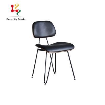 Modern Coffee Shop Furniture Metal Dining Chair with Leather Cushion and Back