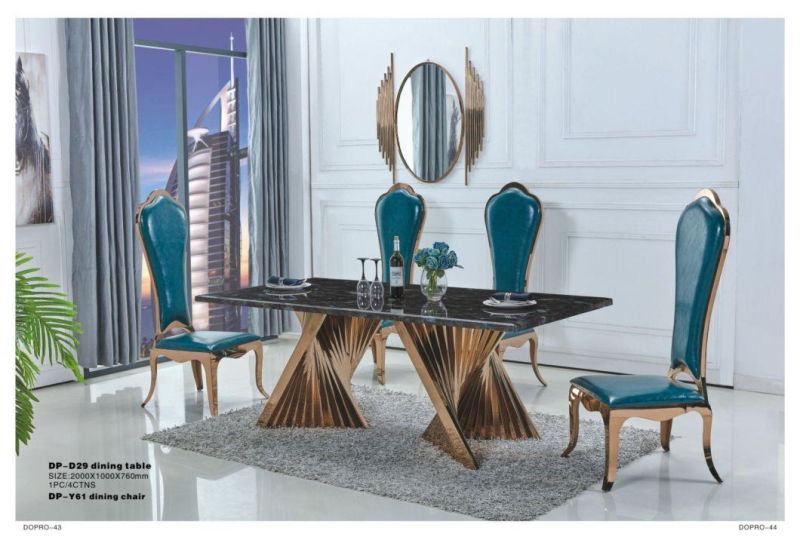 Light Luxury Stainless Steel Dining Table with Artificial Marble Countertop