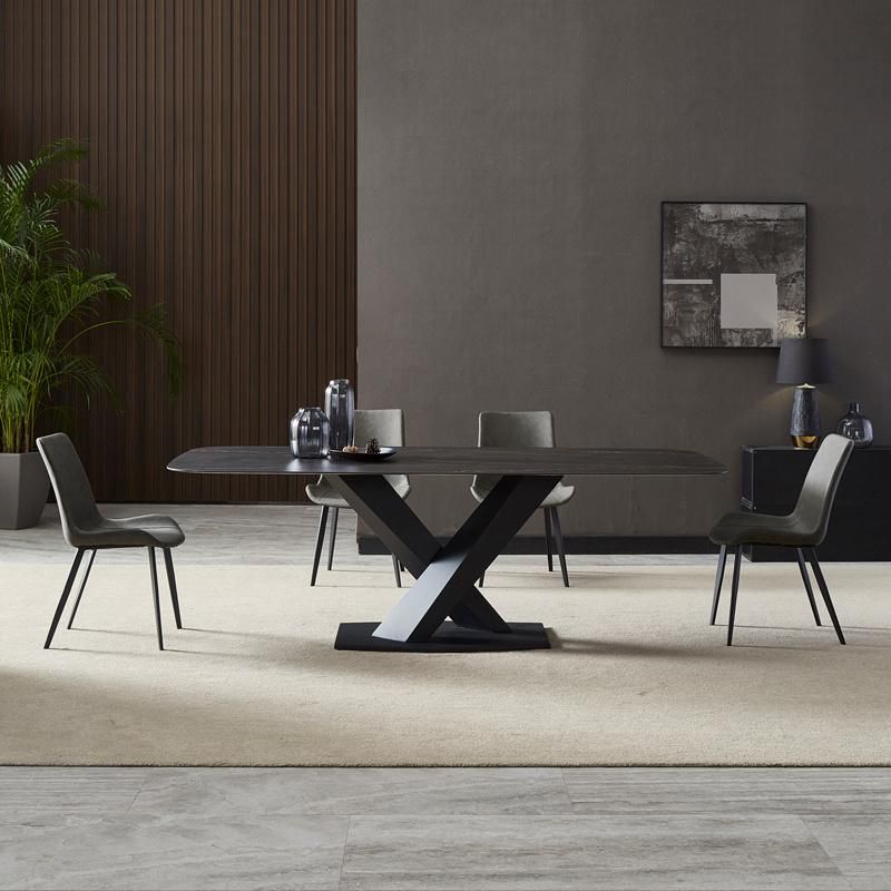 Modern Unique Large Slate Black Metal Marble Dining Room Table