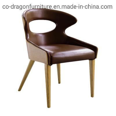 Modern Leather Dining Chair with Wooden Legs for Home Furniture