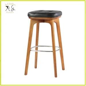 MID Century Vintage Frame Wooden Bar Stool with Black PU Seat
