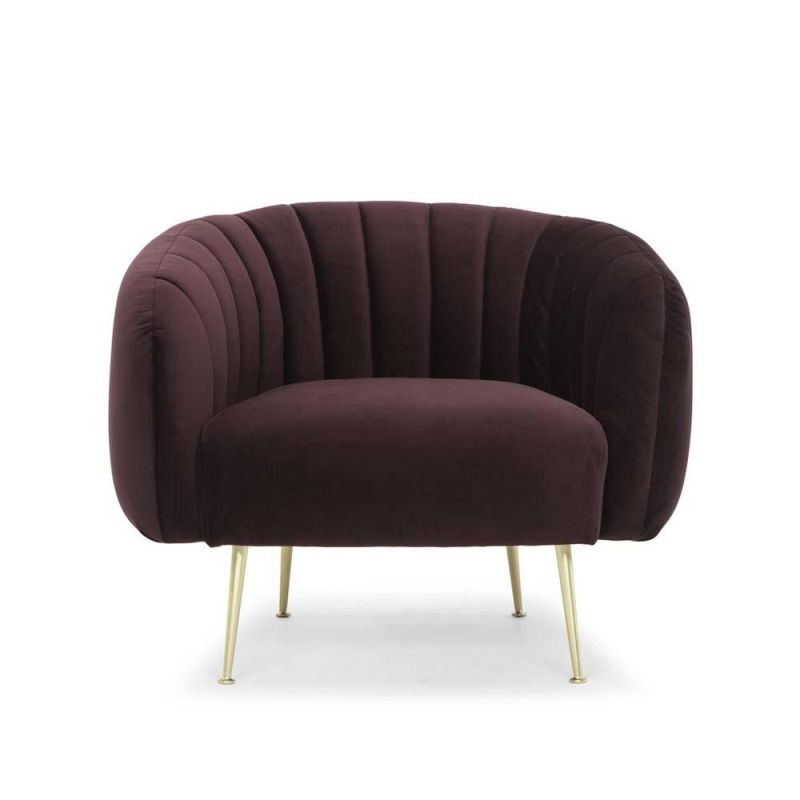 Modern Design Tub Velvet Metal Gold Legs Occasional Restaurant Chair