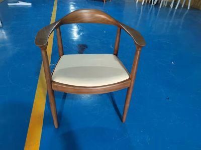 Commercial Grade Wooden Restaurant Dining Armchair with Leather Padded Seat
