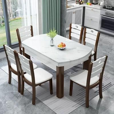 Table Telescopic Folding Solid Wood Dining Table Round Rock Board Dining Table and Chair Combination