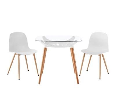 Nodic Fashion Classical Solid Wooden Legs Dining Table with Glass Top
