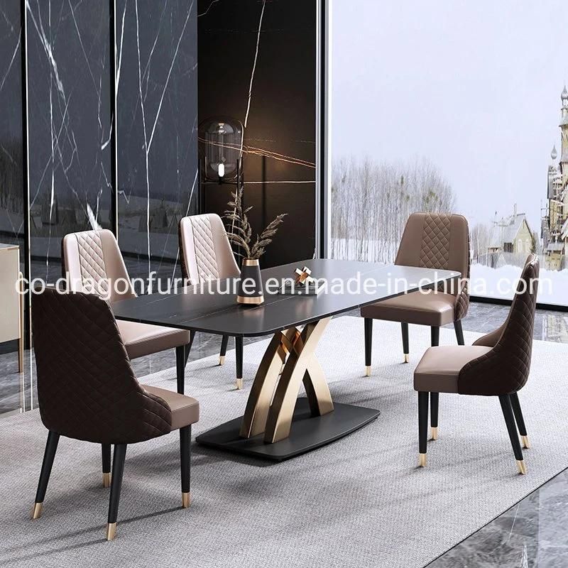 Fashion Luxury Stainless Steel Frame Dining Table with Marble Top