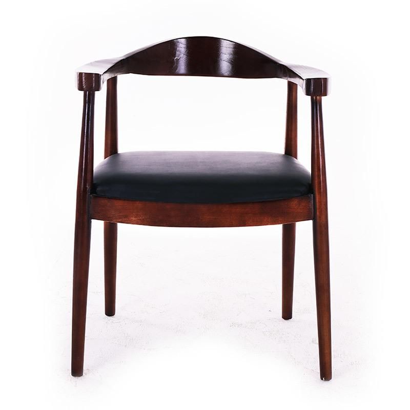 Wood Armchair Backrest Casual Restaurant PU Leather Dining Chairs