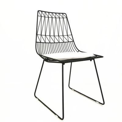 Industrial Style Outdoor Black Powder Coated Metal Wire Dining Chair with Seat Pad Modern Metal Garden Chairs