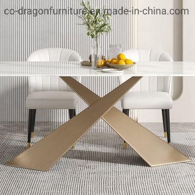 Stainless Steel Dining Table with Marble Top for Modern Furniture