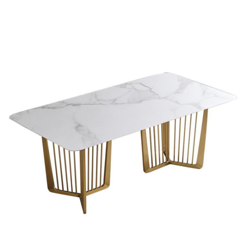 Customized Length and Color Metal Base Marble Top Dining Table