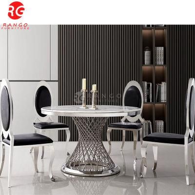 Home Furniture Modern Round Dining Table Sets White Marble Dining Table Set Chrome Dining Table