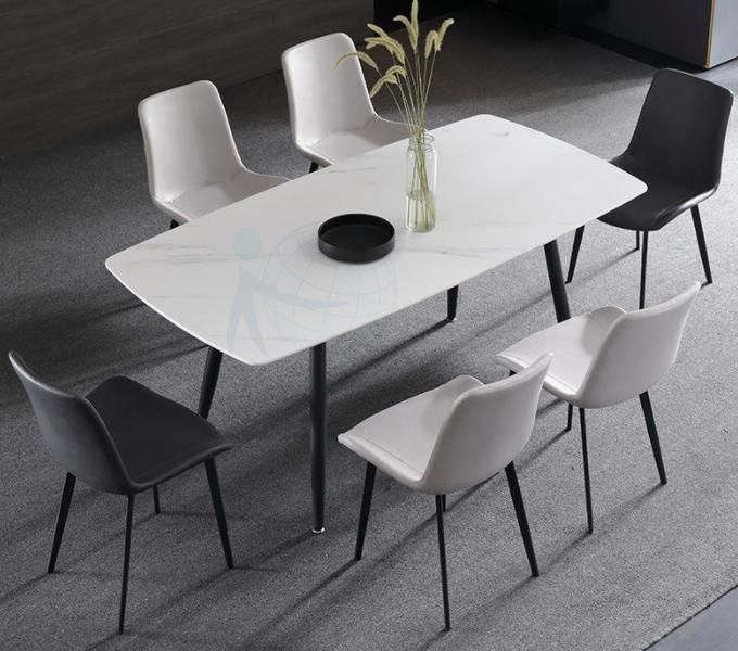 Okay 2021 New Rectangular Italian Marble Top Tavolo and Metal Leg Mesa De Marmore Dining Table Set