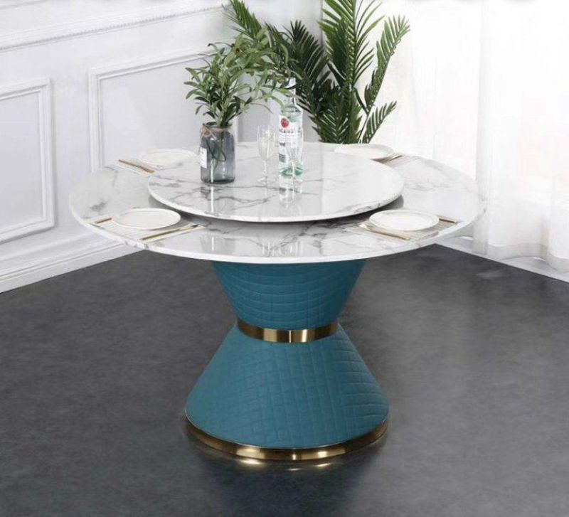 Hotel Simple Design Banquet Double Marble Top Metal Round Dining Table