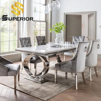 Luxury Stainless Steel Metal Base White Marble Top Dining Table
