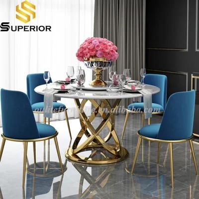 Chrome Frame Marble Top Dining Table for Home Dining Room
