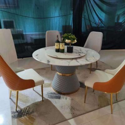 Hotel Simple Design Banquet Double Marble Top Metal Round Dining Table