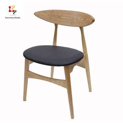 Modern Restaurant Furniture Round Wooden Dining Chair with Leather Cushion