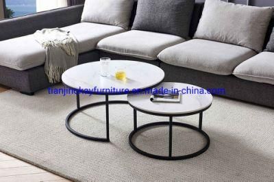 Modern Nesting Wrought Iron Metal Marble Round End Side Tea Table Marble Gold Coffee Table Set Living Room