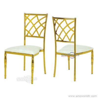 Golden Leather Event Banquet Party Hotel Indoor Outdoor Stainless Steel Chair