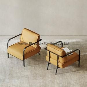 Outdoor Furniture Hardware Black Titanium Frame Leather Chair Living Room Leisure Chair
