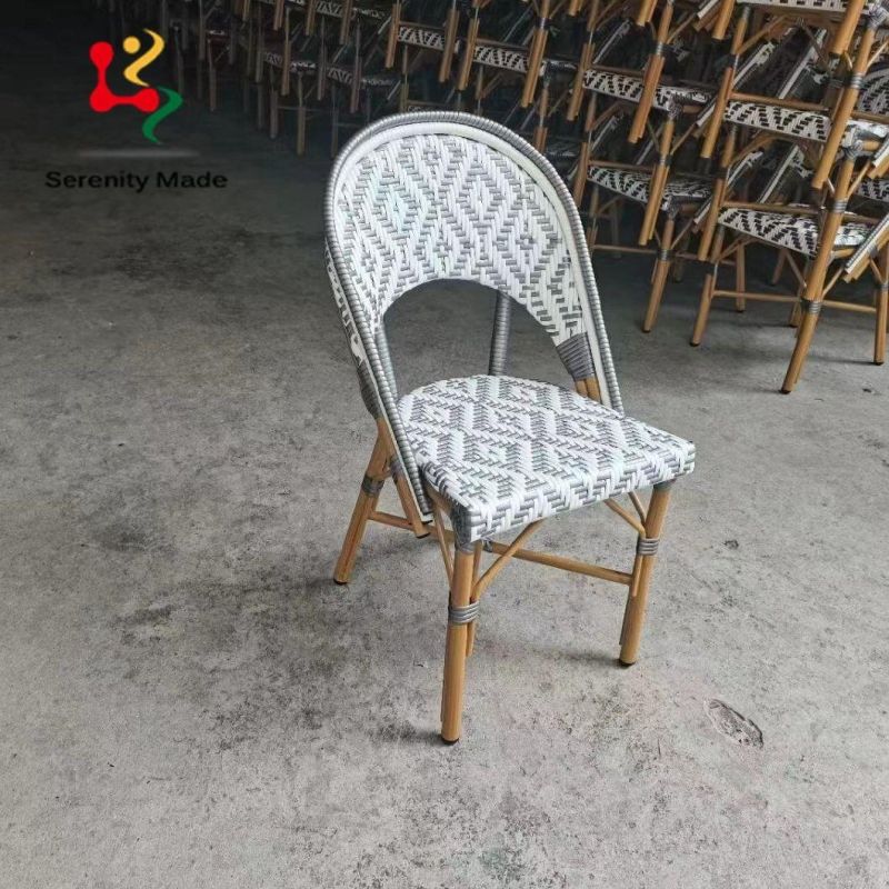 New Outdoor Furniture PE Rattan Dining Chair for Restaurant Cafe Hotel Stackable Aluminum Bistro Chair