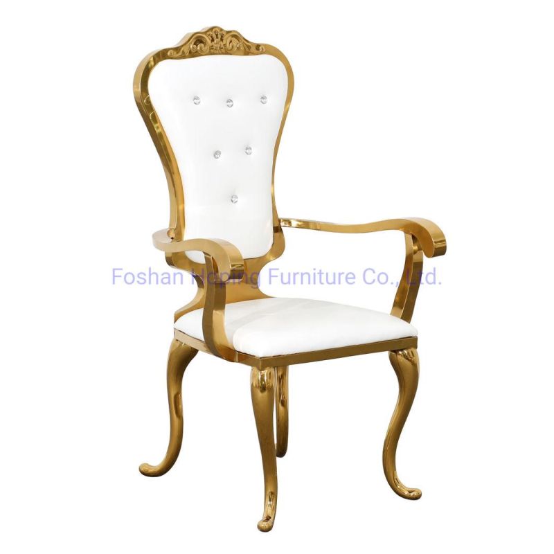 Modern Wedding Furniture White PU Leather Royal Stainless Steel Rose Gold King Throne Dining Chair for Home Furniture