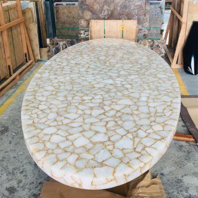 White Crystal Onyx Gemstone Furniture Dining Room Dinner Table