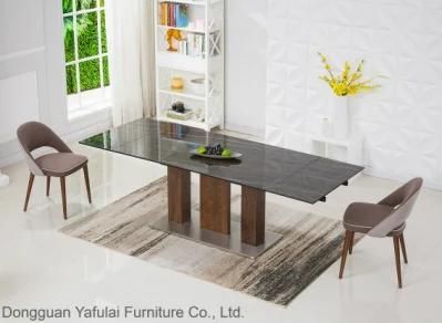 Modern Extension Ceramic Glass Wood Steel Dining Table Set Furniture