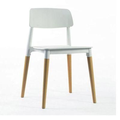Scandinavia Wicker Indoor Chairs Room Furnitures Nordic Dining Chair Stackable Home Solid Wood White Plastic Seat