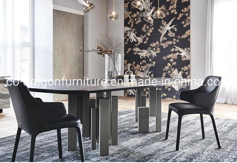 Luxury Dining Furniture Big Steel Dining Table with Marble Top