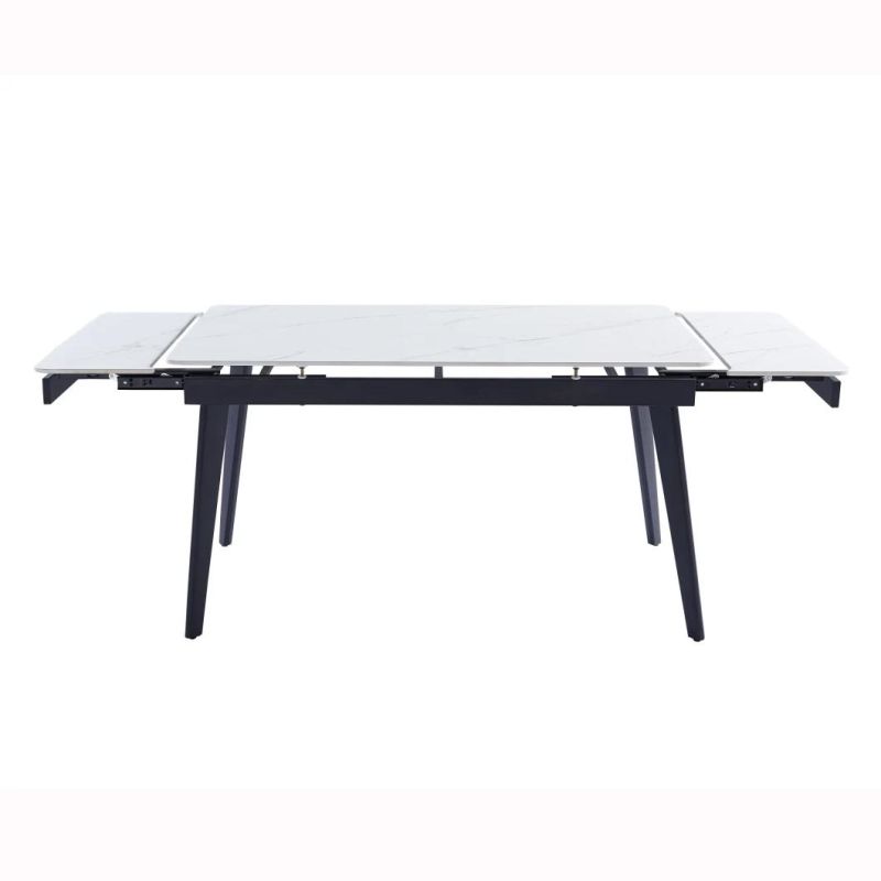 New Design High Gloss Face Ceramic Dining Table Two Side Top Extension with Black Metal Legs