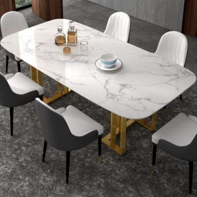 Light Luxury Marble Top Dining Table with Gold Legs