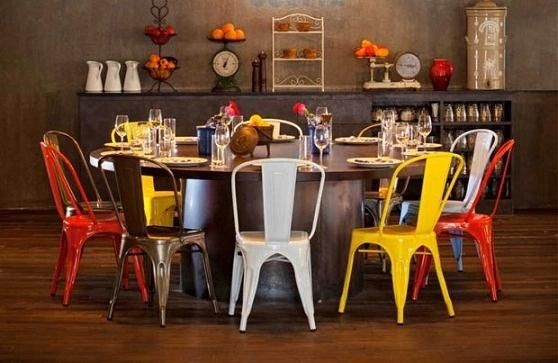 Industrial Tolix Modern Metal Dining Chair with Wood Seat Colorful