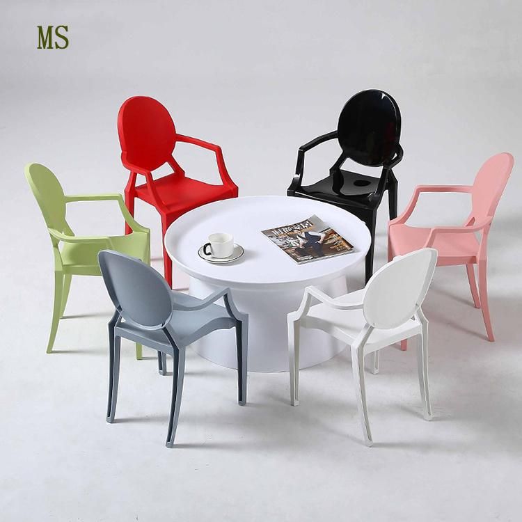 Sky Blue Plastic Chair with Armrest Transparent Chair Simple Design Living Room Leisure Wholesale Set Dining Chair