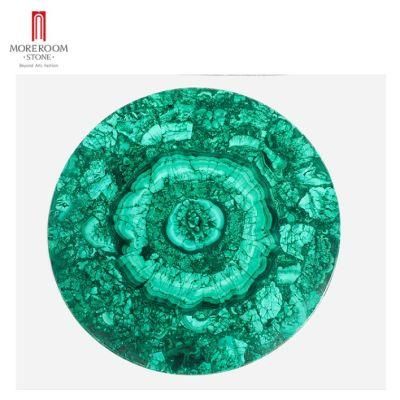 Classic Round Semi-Precious Stone Table Malachite Green Table with Bronze Base Luxury Furniture
