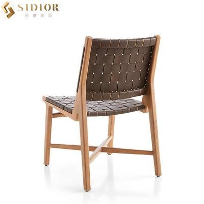 Italian Style Leather Upholstered Seat Solid Wood Legs Dining Chair