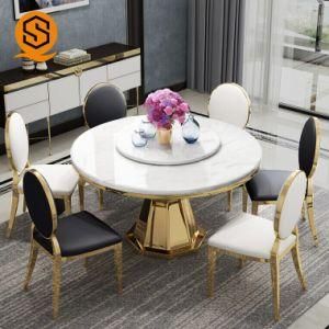 Custom Size Marble Top Dining Table Round Rotating White Marble Dining Table