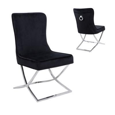 X Legs Velvet Metal Dining Chair