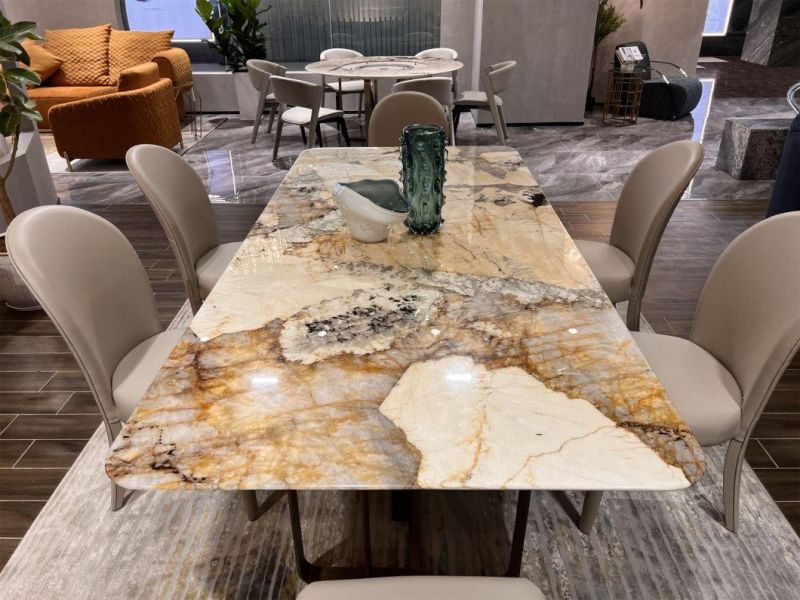 High Quality Luxury Modern Pandora Natural Marble Piano Lacquer Mirror Stainless Metal Restaurant Living Home Dining Table