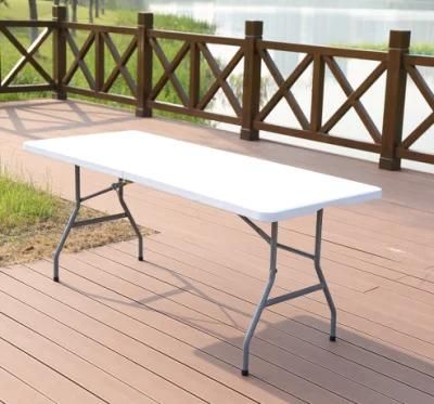 EU Standard 6 Feet Rectangle Plastic Foldable Dining HDPE Plastic Folding Catering Table for Garden, Meeting, Event, Party, Wedding, School, Hotel