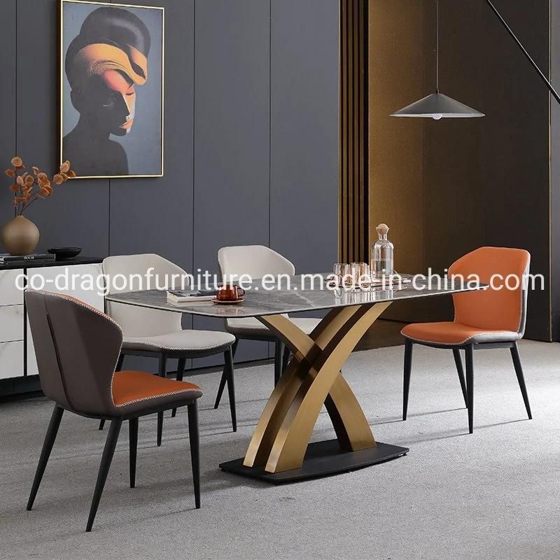 Fashion Luxury Stainless Steel Frame Dining Table with Marble Top