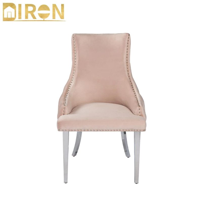 China Factory Contemporary Restaurant Furniture Velvet Leisure Fabric Dining Room Gold Chrome Leg Upholstered Dining Chair