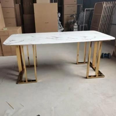 Wholesale High-Gloss Marble Modern Gold Leg Gold Dining Table