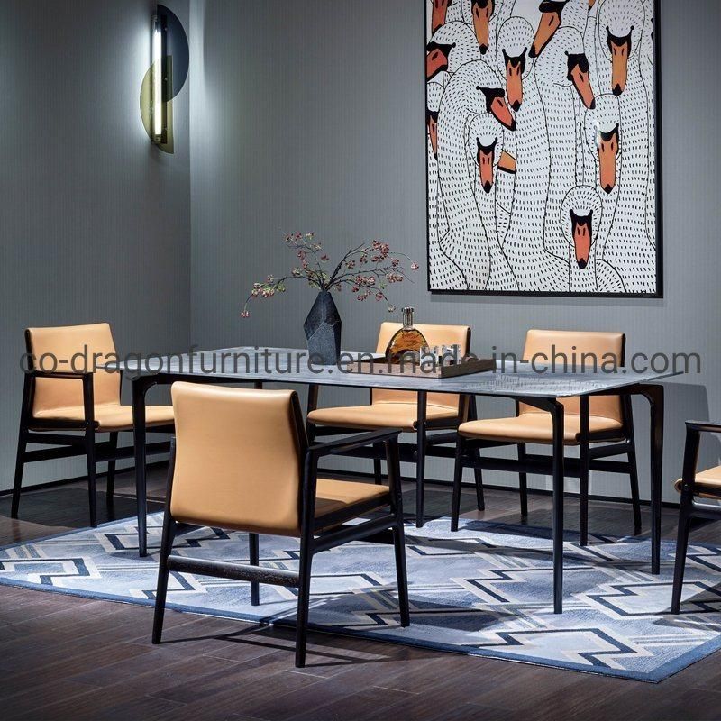 Fashion Wooden Dining Furniture Ash Leather Dining Chair with Arm