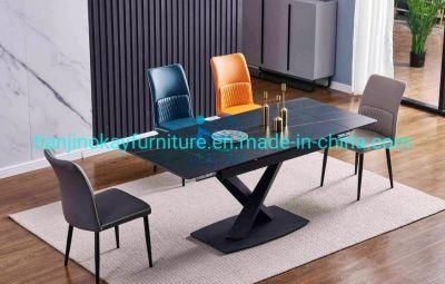 Contemporary New Design Luxury Sinered Stone Top Dining Table with X Shape Black Iron Leg