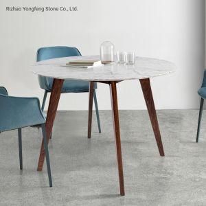 Round Italian Marble Top Wooden Legs M Dining Table