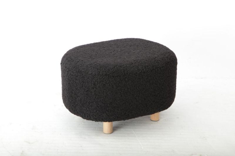Fabric Round Velvet Stool Grey with Wooden Customized Living Room Furniture Home Stool & Ottoman Modern Home Storage Acceptalbe